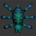 Glowing Blue Green Spider Game Character Design with Sharp Claws and Legs 3d model
