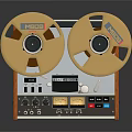 Vintage Reel to Reel Tape Recorder With Golden Reels Wooden Case And Control Panel