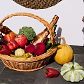 Colorful Fresh Vegetables in Wicker Basket with Broccoli Red Peppers Pumpkin and Squash