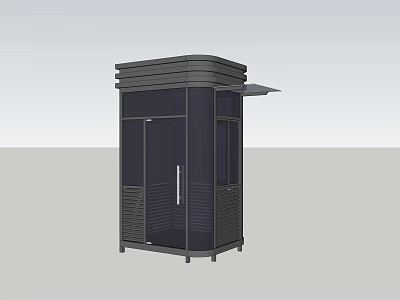 Black Metal Security Booth With Door Windows And Roof Canopy Structure 3d model