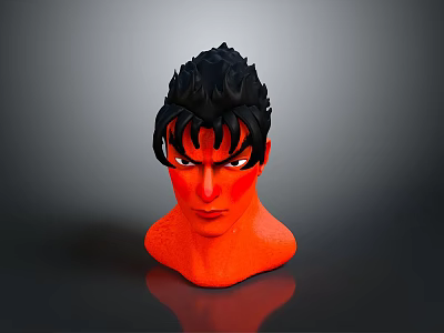 Fierce Character Head Model With Red Skin Black Spiky Hair And White Eyes 3d model