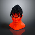 Fierce Character Head Model With Red Skin Black Spiky Hair And White Eyes