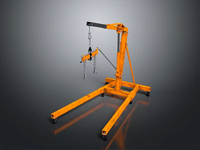 Orange Mobile Crane with Four Wheels Chain Hook and Sturdy Frame Structure 3d model