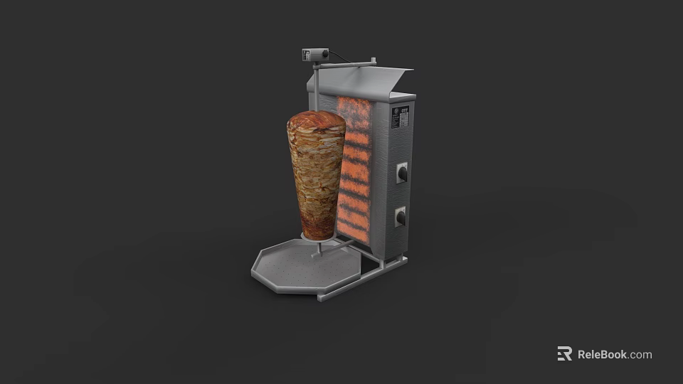 Juicy Doner Kebab Meat Rotating On Traditional Vertical Rotisserie Machine 3d model 