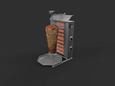 Juicy Doner Kebab Meat Rotating On Traditional Vertical Rotisserie Machine 3d model