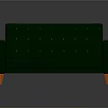Green Leather Multi Seater Sofa With Tufted Design And Orange Wooden Legs