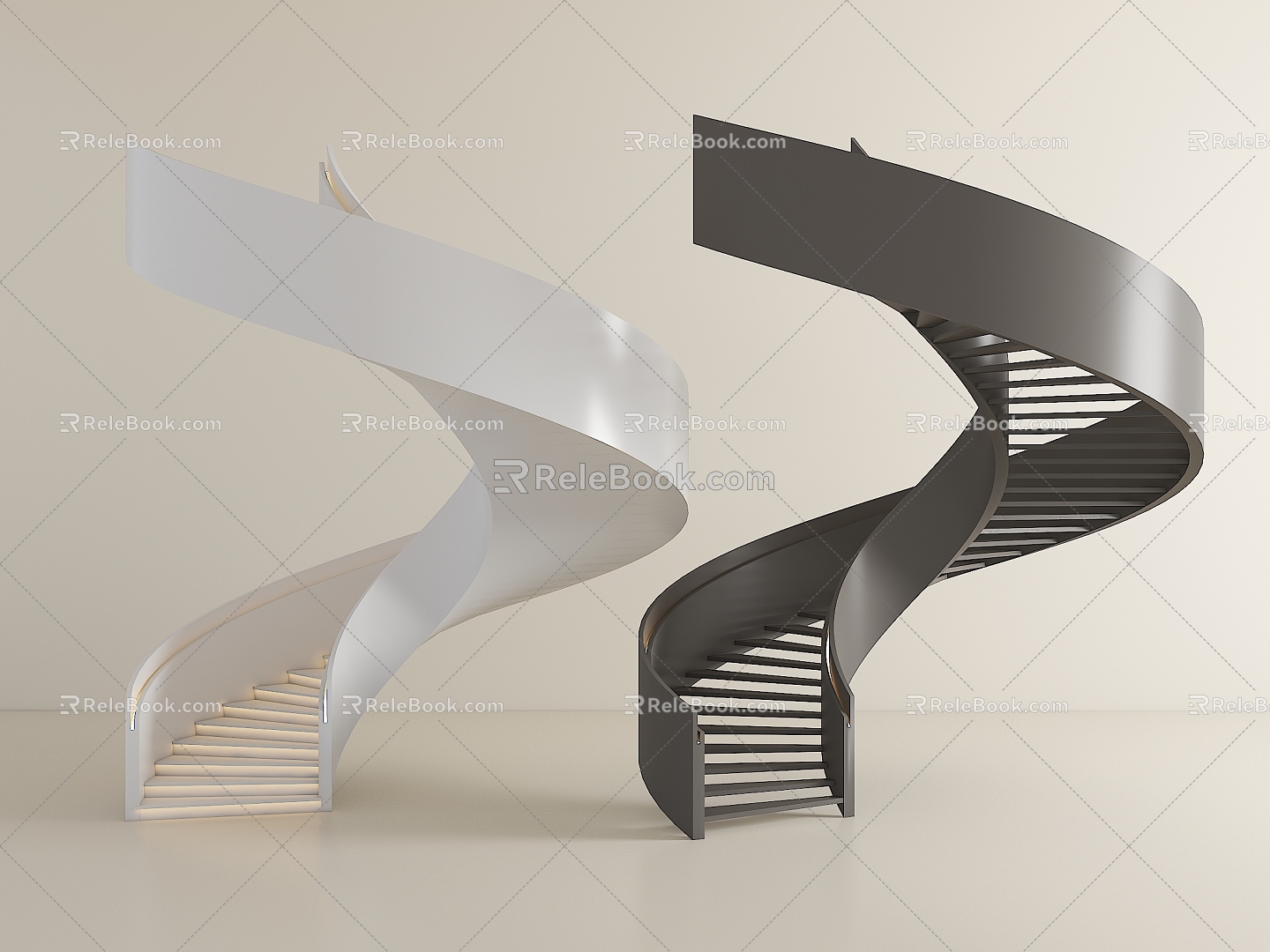 Modern Arc Handrail Stair Rotating Stair Household Rotating Stair Indoor Stair 3d model