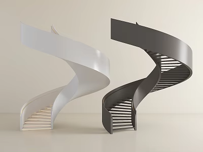 Spiral Staircase Modern Minimalist White Black Elegant Curved Interior Design Element 3d model