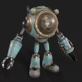 Game and Movie Robot Character With Round Head Mechanical Design And Teal Copper Accents