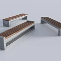 Modern Outdoor Landscape Seats With Wooden Slats And Stone Base Structure