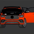 Red Sporty SUV Featuring Open Doors Red Interior Front Grille And Headlights