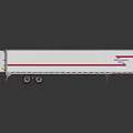 White Cargo Trailer Truck With Long Body Red Blue Stripes Rear Doors And Multiple Wheels