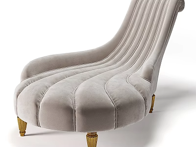 Elegant Light Gray Velvet Chaise Lounge With Curved Design And Gold Legs 3d model