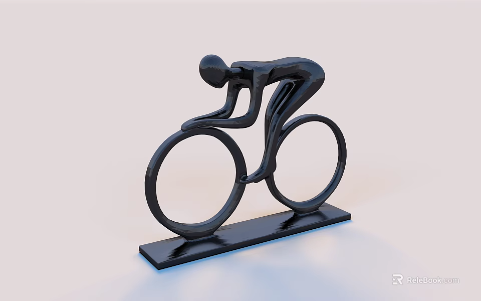 Black Minimalist Cycling Figure Sculpture With Large Wheels And Stable Base 3d model 