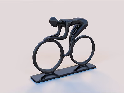 Black Minimalist Cycling Figure Sculpture With Large Wheels And Stable Base 3d model