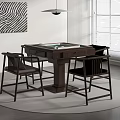 Modern Dark Wooden Entertainment Table With Green Felt Top And Four Chairs In Living Space