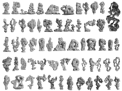 Artistic Stone and Wood Carvings With Different Shapes And Varied Designs 3d model