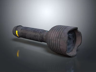 Black Handheld Flashlight With Textured Grip Large Head And Yellow Accents 3d model