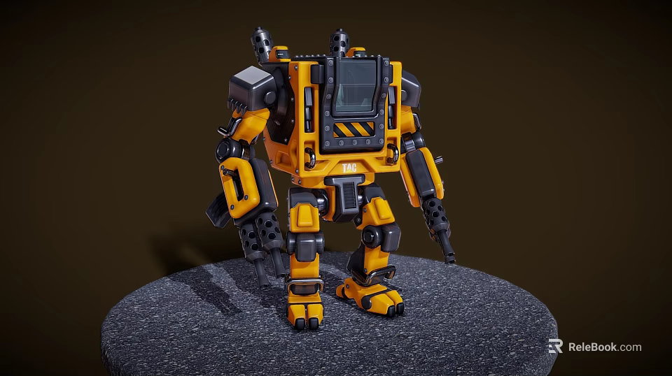 Yellow And Black Armored Mech Game Movie Character With Mechanical Design Standing Pose 3d model 