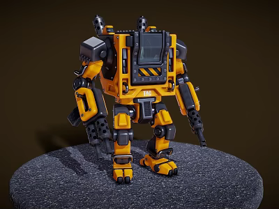 Yellow And Black Armored Mech Game Movie Character With Mechanical Design Standing Pose 3d model