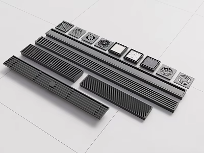 Black Decorative Vent Grille Panels With Long Strip And Square Shapes 3d model