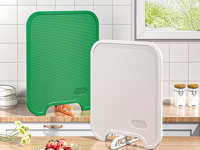 Green and White Plastic Cutting Boards on Kitchen Countertop with Storage Stand 3d model