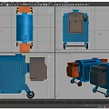 Blue and Orange Industrial Equipment with Mobile Enclosure and Wheels Design