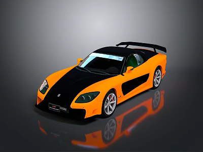 Two Tone Orange Black Sports Car With Sleek Aerodynamic Design And Rear Spoiler 3d model