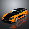 Two Tone Orange Black Sports Car With Sleek Aerodynamic Design And Rear Spoiler