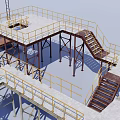 Intricate Modern Staircase Design With Multiple Platforms And Connected Walkways 3d model