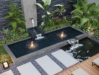 Modern courtyard waterscape overlapping waterscape fishpond landscape plants 3d model