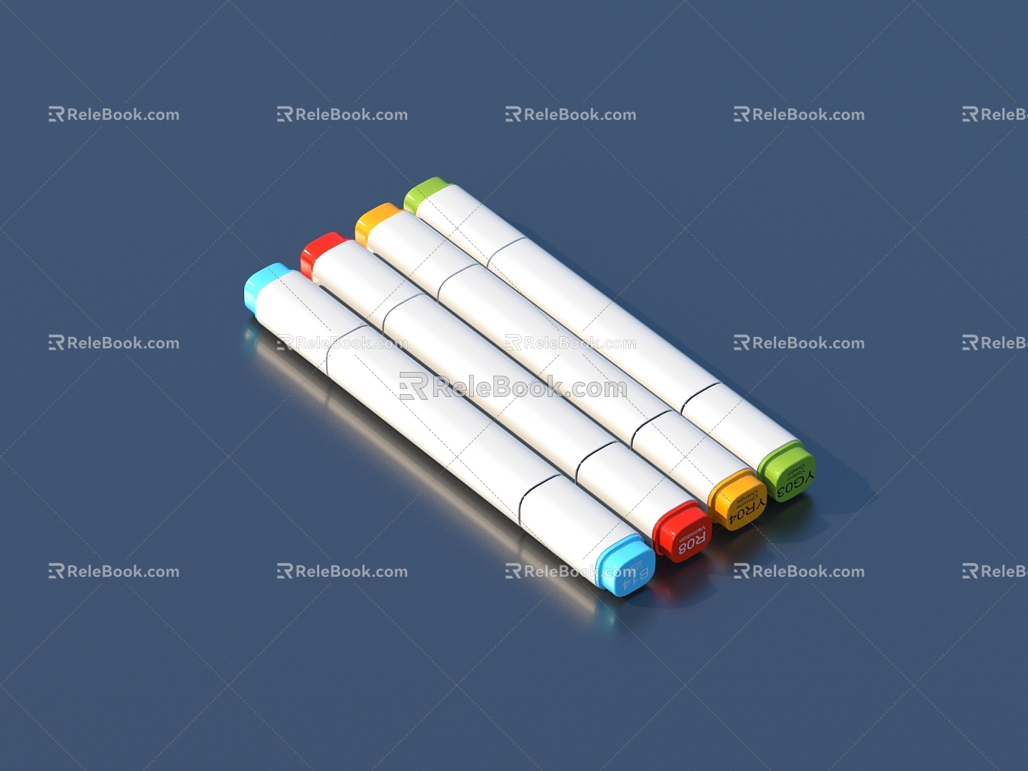 Pen Brush Colored Pen Stationery 3d model