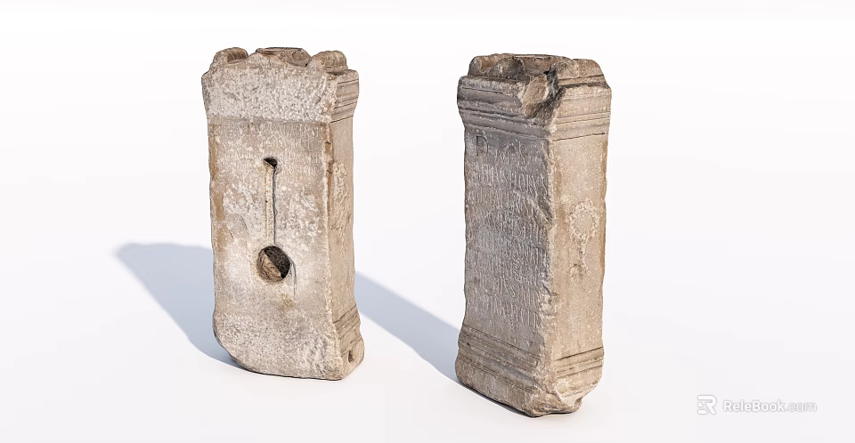 Two Traditional Stone Wood Carved Pillars With Intricate Surface Details 3d model 