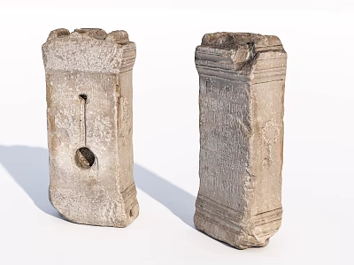 Two Traditional Stone Wood Carved Pillars With Intricate Surface Details 3d model