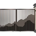 Building Exterior Wall Featuring Metal Gate with Mountain Pattern and Stone Pillars 3d model
