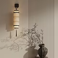 Elegant Modern Wall Lamp With Vertical Striped Screen Vase And Branches Casting Soft Shadow 3d model