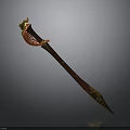 Ornate Decorative Sword With Golden Hilt Red Accents And Metallic Sharp Blade