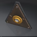 Hinged Door Hardware Component With Triangular Metal Frame Yellow Center And Rivets 3d model