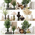 Decorative Ornament Set with Vases Plants Lamps and Books for Modern Home Living Room Decor