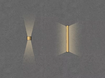 Modern Golden Wall Lamps Mounted On Gray Wall With Lighting Effect 3d model