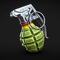Green Textured Hand Grenade With Metal Safety Pin And Red Yellow Bands Design