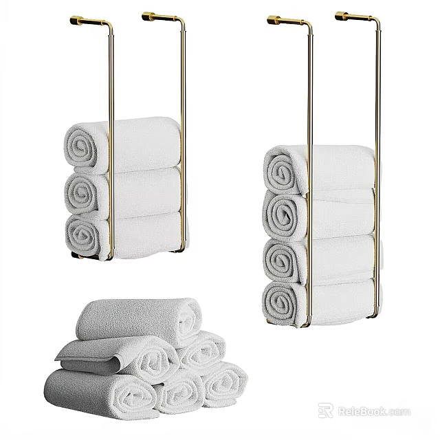 Modern Display Shelf With Metal Frame Holding Rolled White And Grey Towels Organized 3d model 