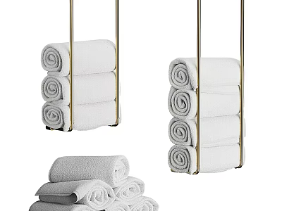 Modern Display Shelf With Metal Frame Holding Rolled White And Grey Towels Organized 3d model