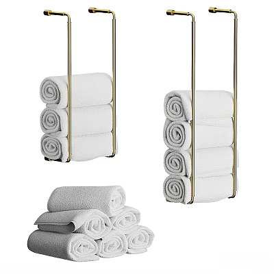 Modern Display Shelf With Metal Frame Holding Rolled White And Grey Towels Organized 3d model