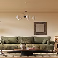 Warm Living Dining Room Interior Design With Green Sofa Coffee Table Chandelier And Decorative Painting