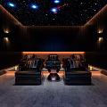 Modern Home Theater Interior With Starry Sky Ceiling Large Screen And Leather Sofas
