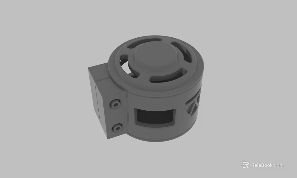 Gray Plastic Mechanical Component 3D Model With Circular Body And Square Bracket 3d model 