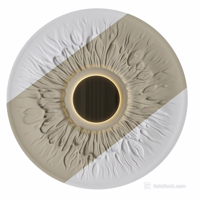 Circular Decorative Wall Art Piece White Beige With Central Black Area And Intricate Carved Patterns 3d model 