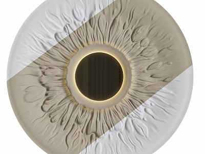 Circular Decorative Wall Art Piece White Beige With Central Black Area And Intricate Carved Patterns 3d model