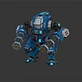 Futuristic Blue Mechanical Game and Movie Character with Dual Cannon Arms and Glowing Accents